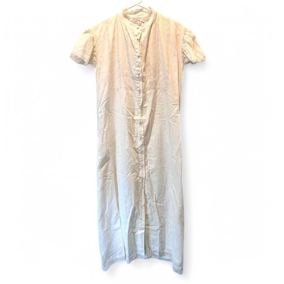 Andion Short Sleeve Button Down White Cotton Peasant Dress Size Small - Picture 1 of 8
